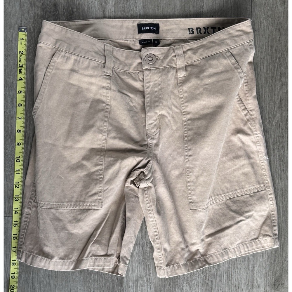 Brixton Relaxed Fit Shorts Men's 32 Beige Chino Casual Flat Front Stretch